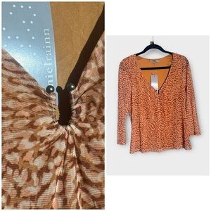 NEW Daniel Rainn Orange and Brown Patterned Blouse, Medium